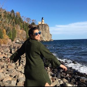 Beautiful Knit Deep Green Dress with Bell Sleeves